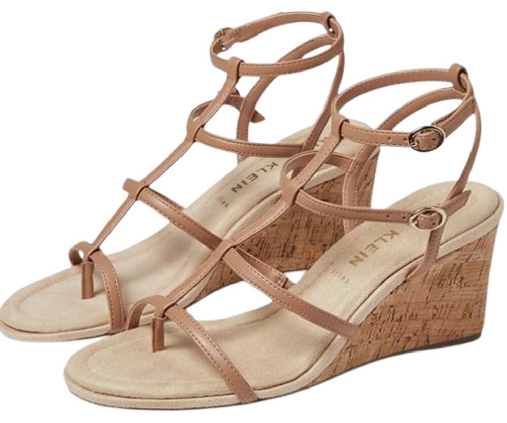 ANNE KLEIN Women's Sandy Wedge Sandals Size 8.5 Tan Strappy NWOB